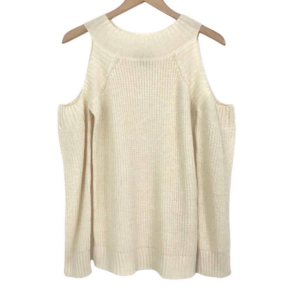 Settledown Cold Shoulder Sweater Size S/M Creamy White Pullover Ribbed Knit NEW